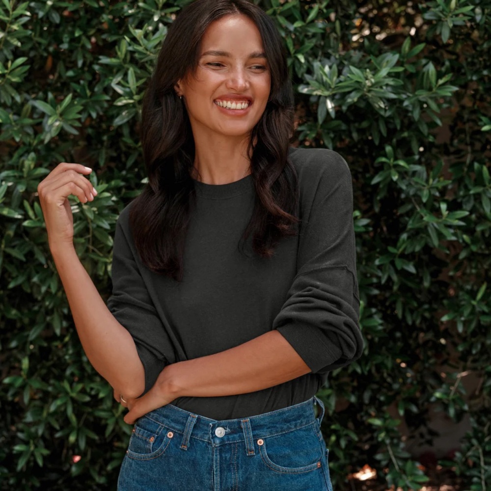 Jenni Kayne Boyfriend Long Sleeve Tee - Black/Small